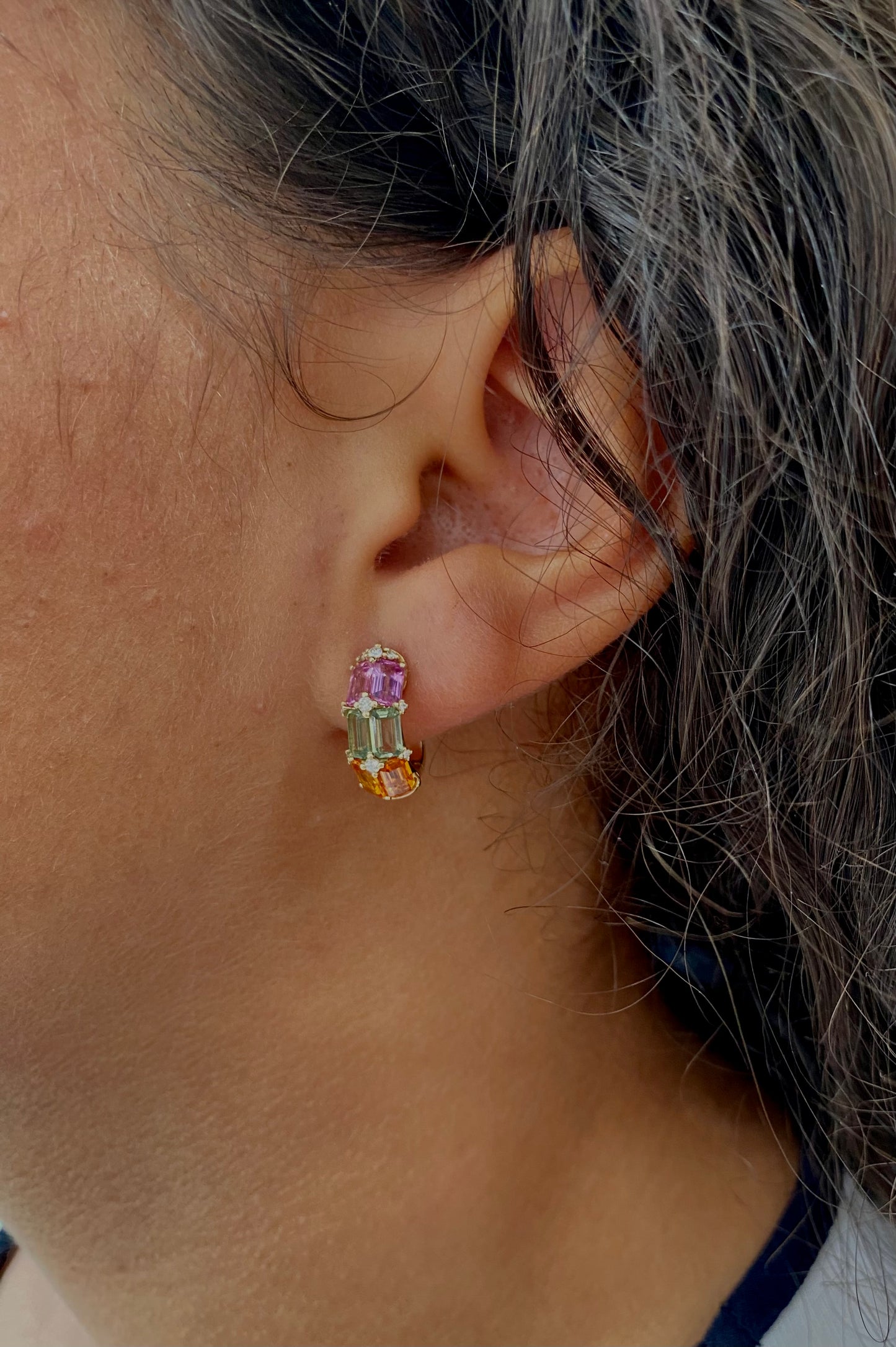 Multi Color Sapphire Gold Hoops