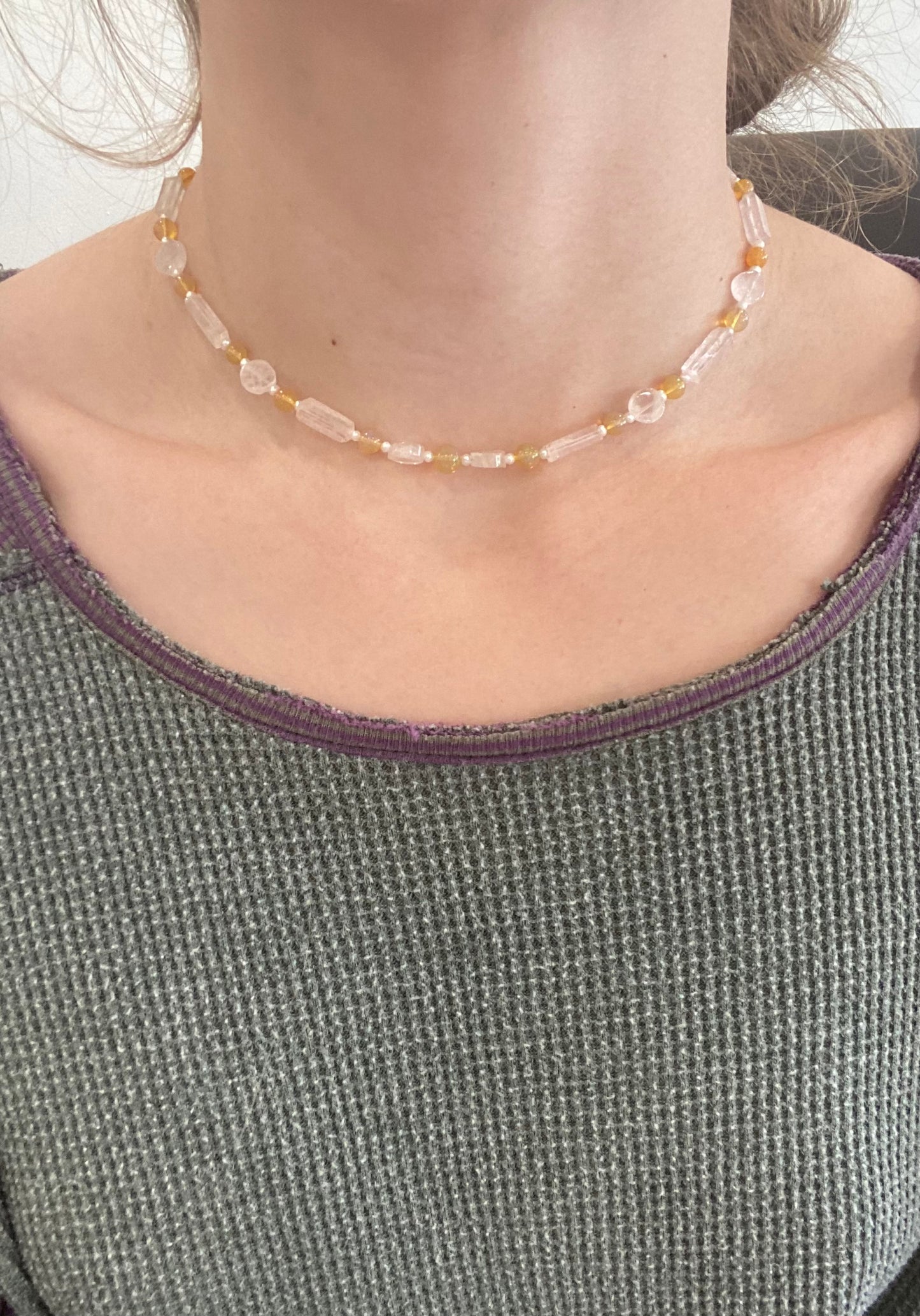 Opal, Pink Quartz, and Pearl Necklace