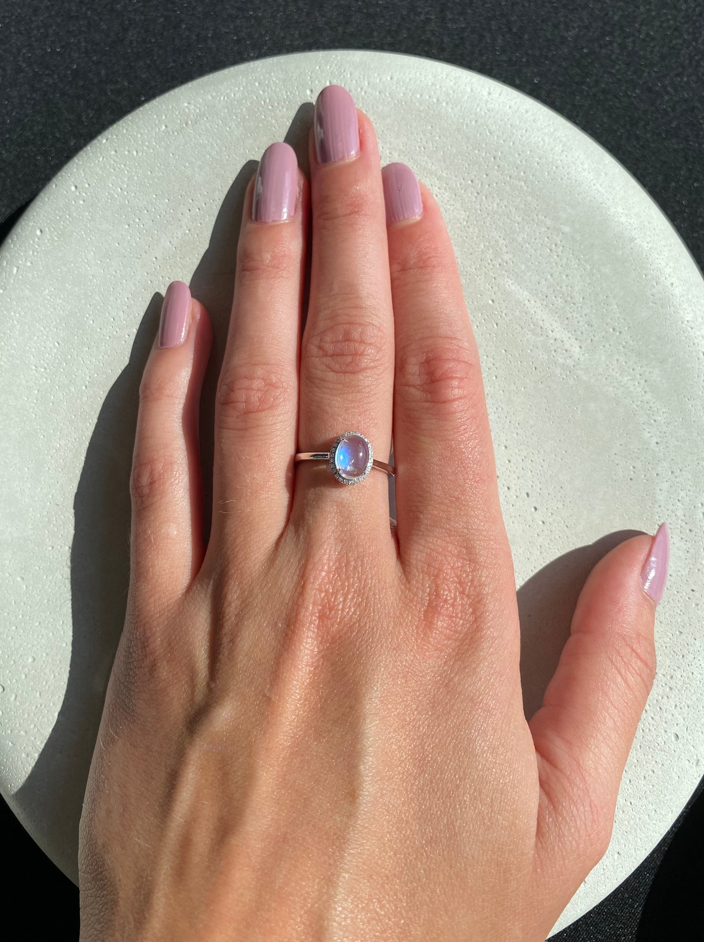 Moonstone Diamond Halo Ring