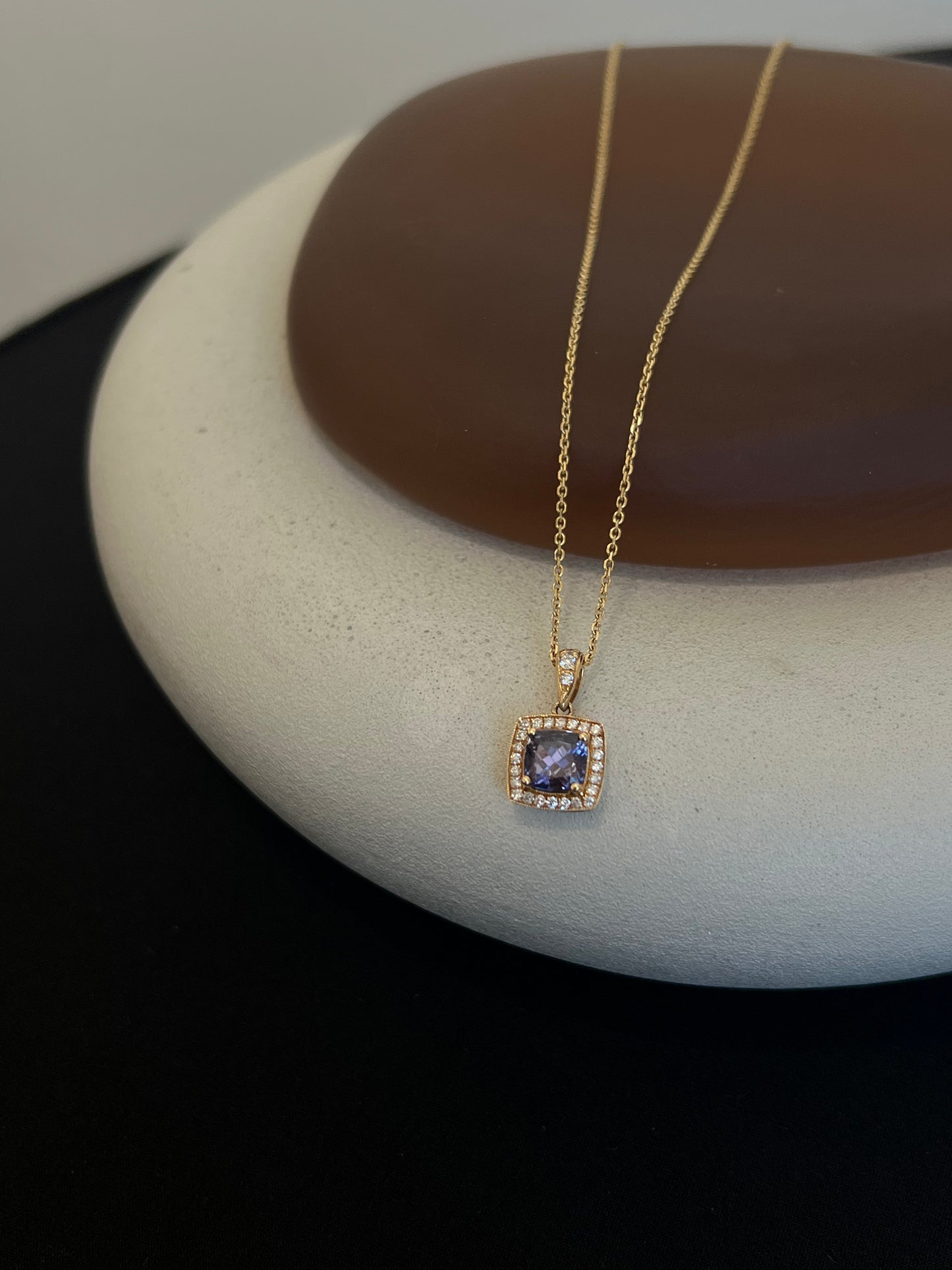 Cushion Tanzanite Pendant with Diamonds