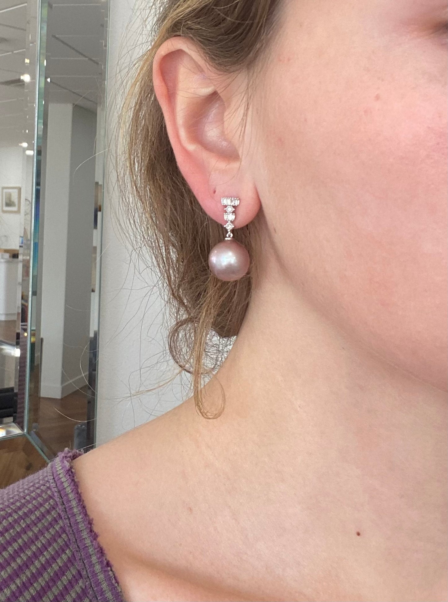 Pink Pearl and Diamond Elegant Earrings