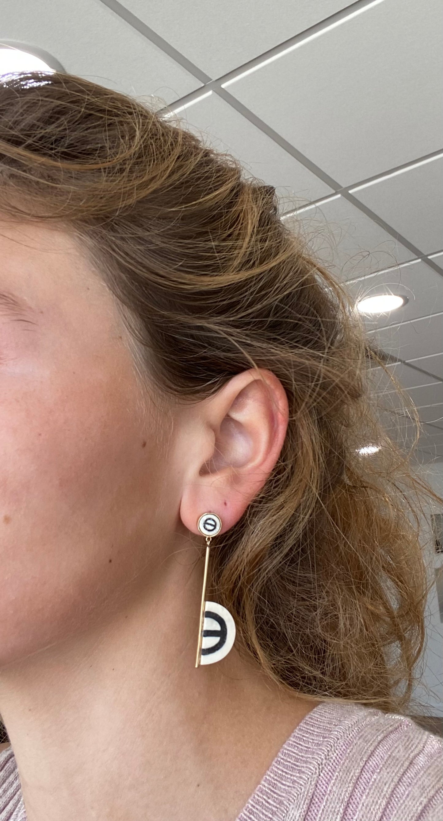 Fossilized Woolly Mammoth Ivory Inlaid Half Circle Earrings