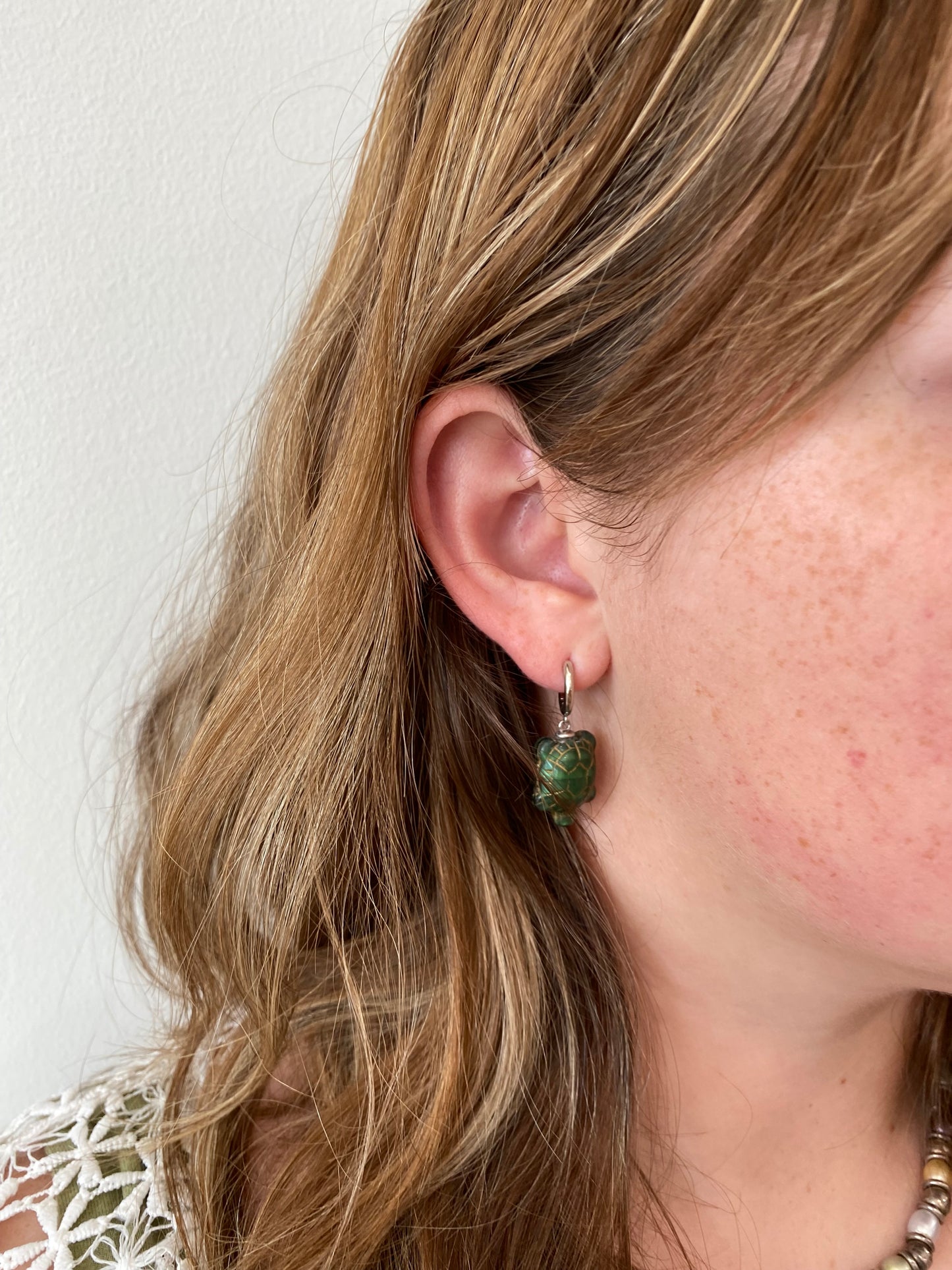Green Turtle Earrings