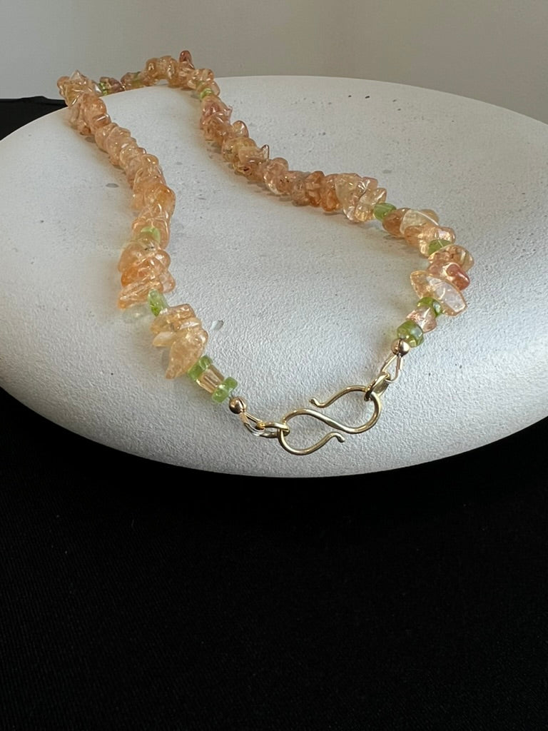 Imperial Topaz, Peridot, and Pearl Necklace