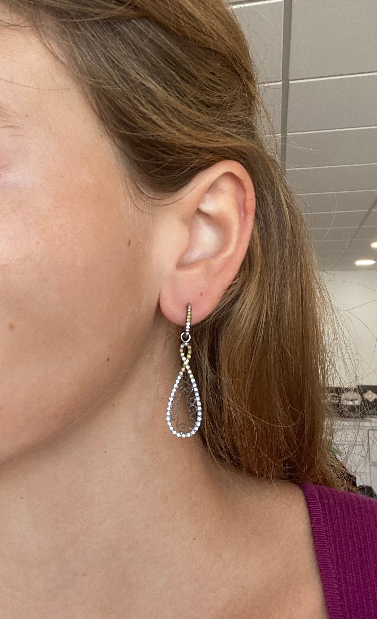 White and Fancy Diamond Filigree Dangle Earrings