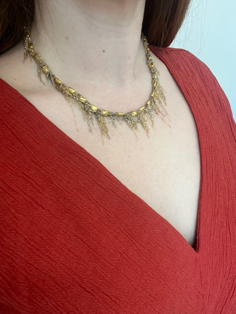 Gold Nugget Fringe Necklace