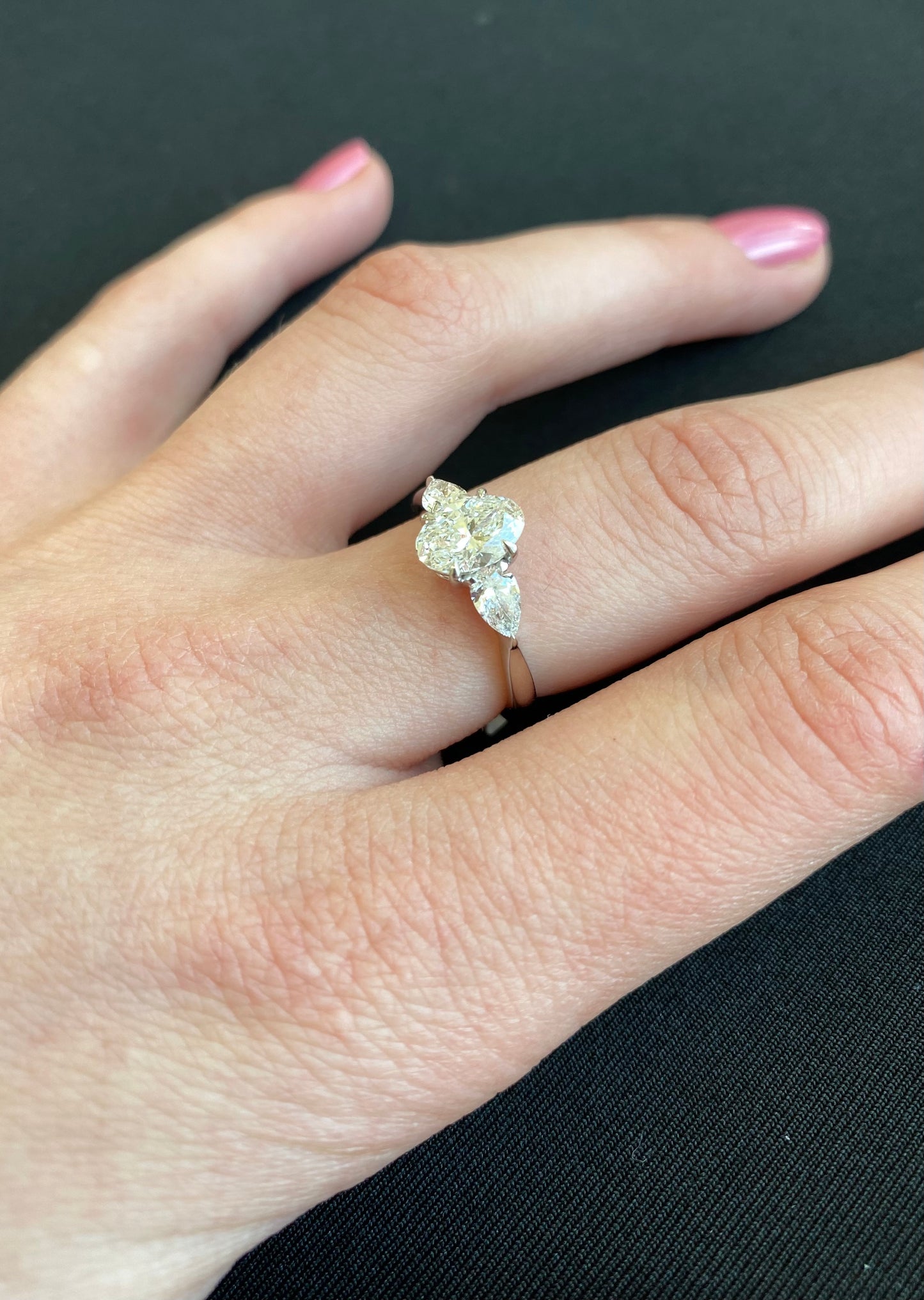 Three Stone Oval and Pear Lab Diamond Ring