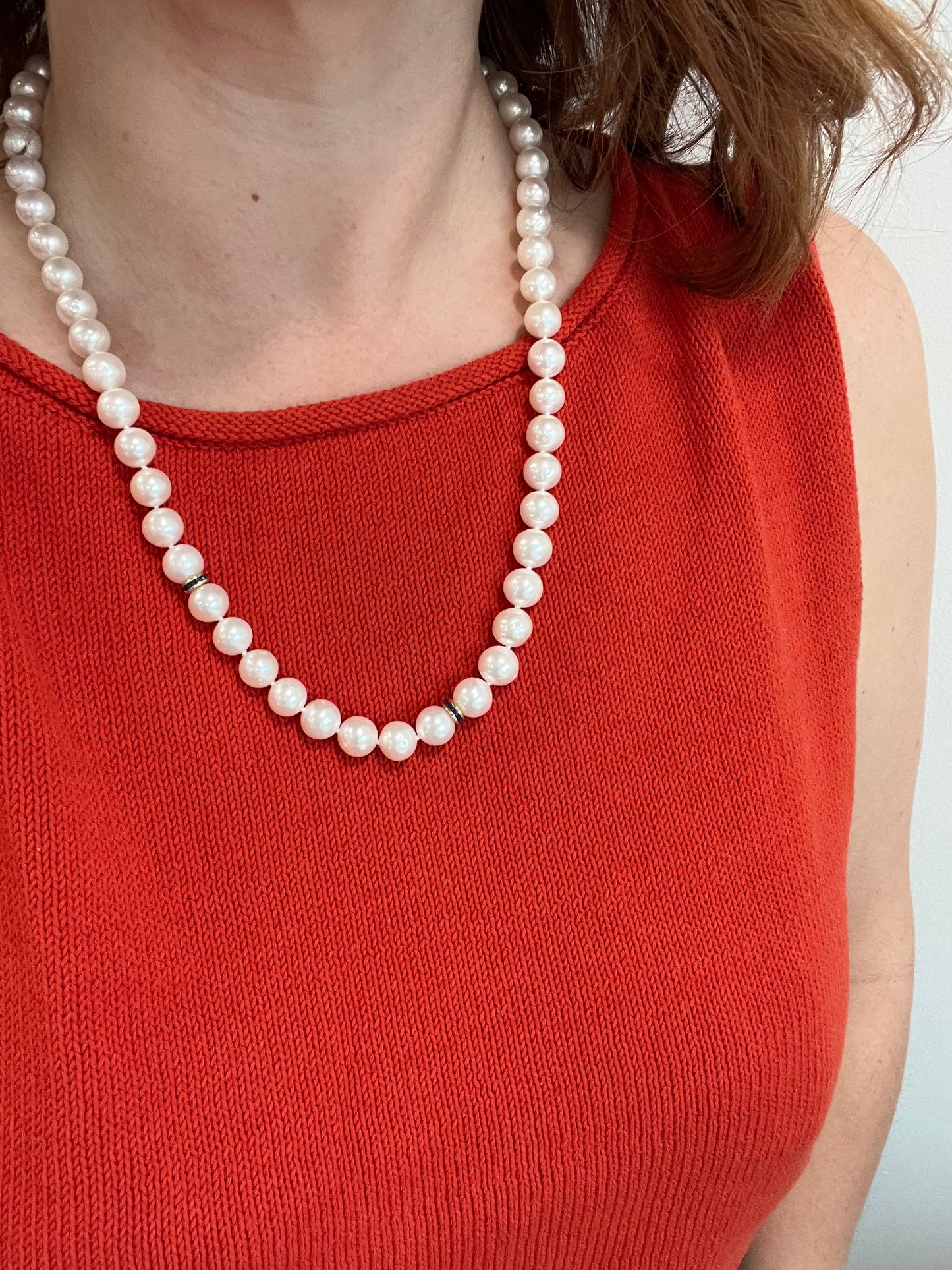 Freshwater Pearls with Blue Sapphire Roundels
