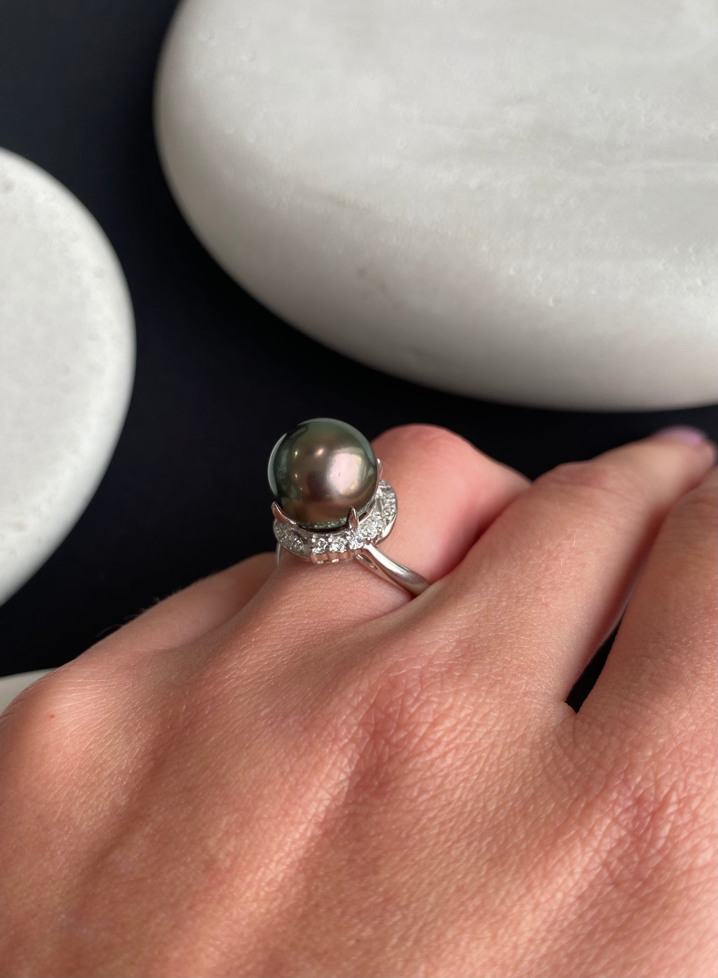 Tahitian Pearl Diamond Halo Ring