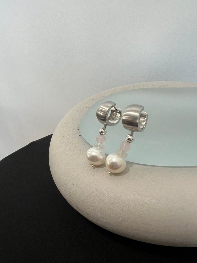 Pearl, Moonstone, and Pink Morganite Drops