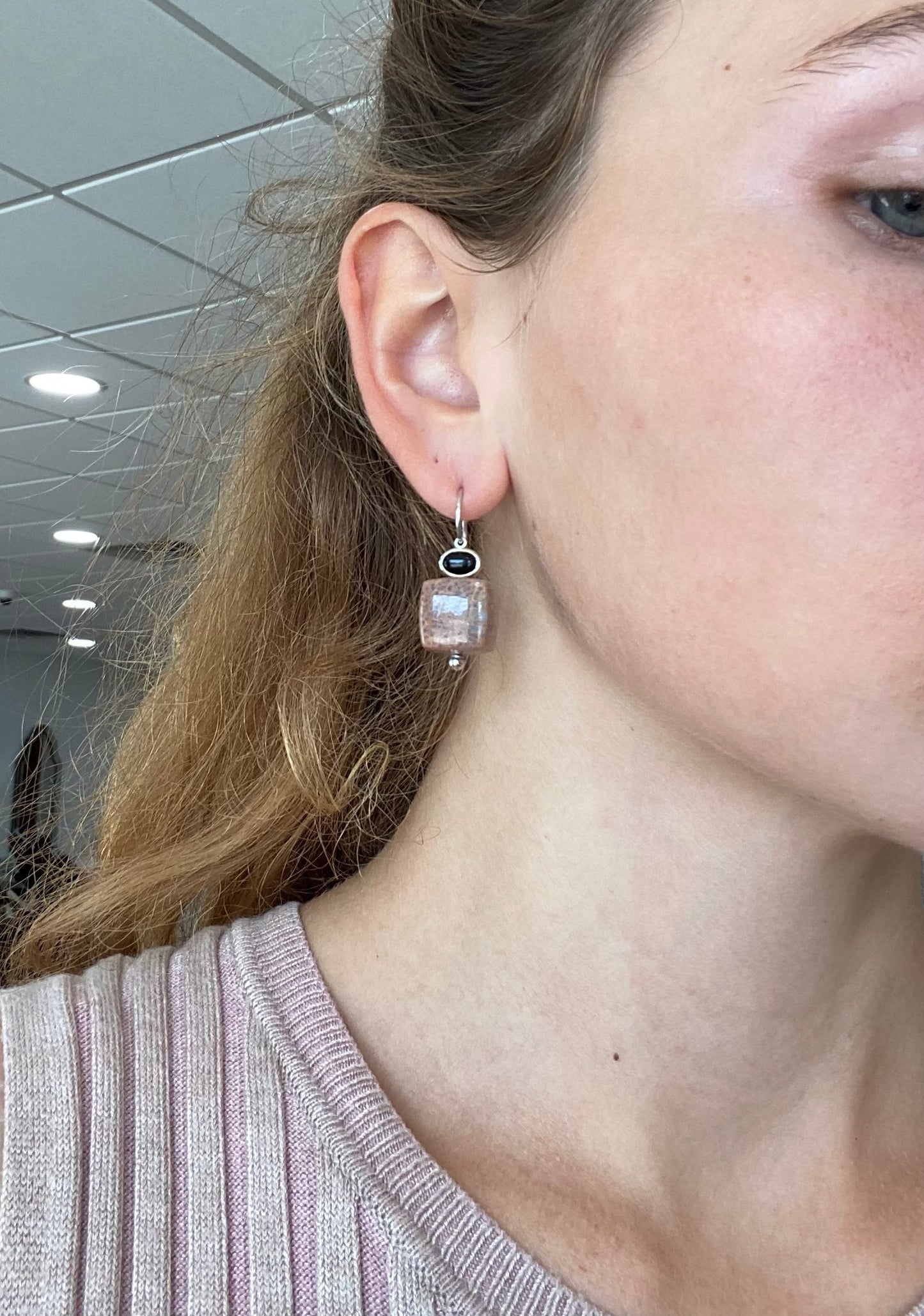 Fossilized Dinosaur Cube Earrings