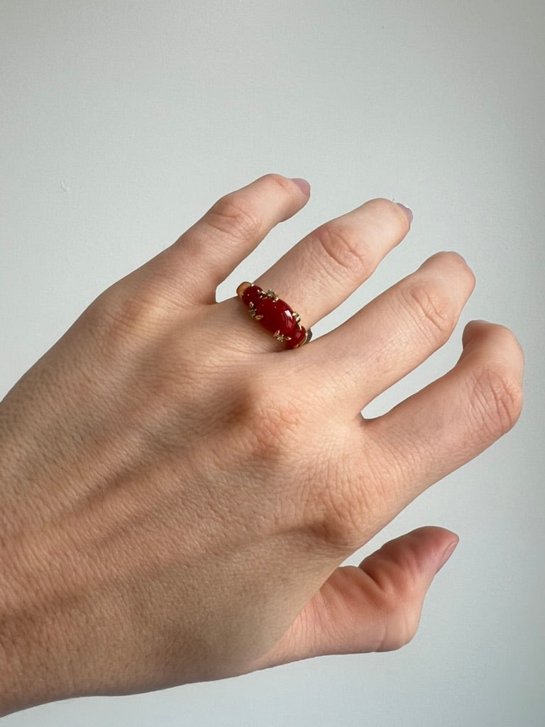 Coral and Diamond Ring