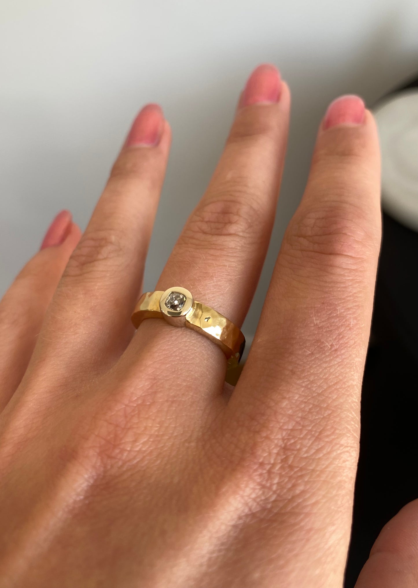 Hammered 18kt Gold & Diamond Ring