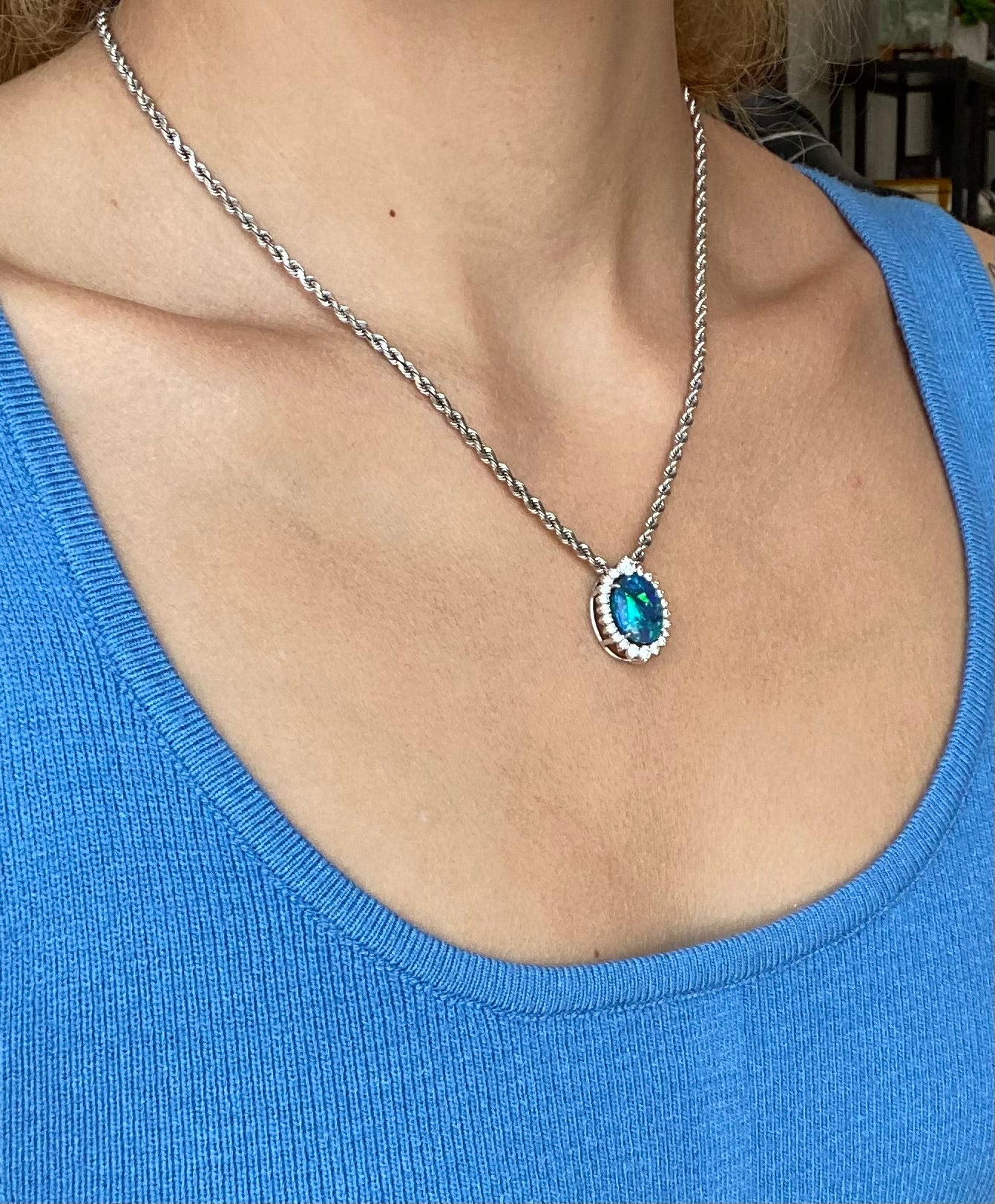 Black Opal Diamond Halo Pendant