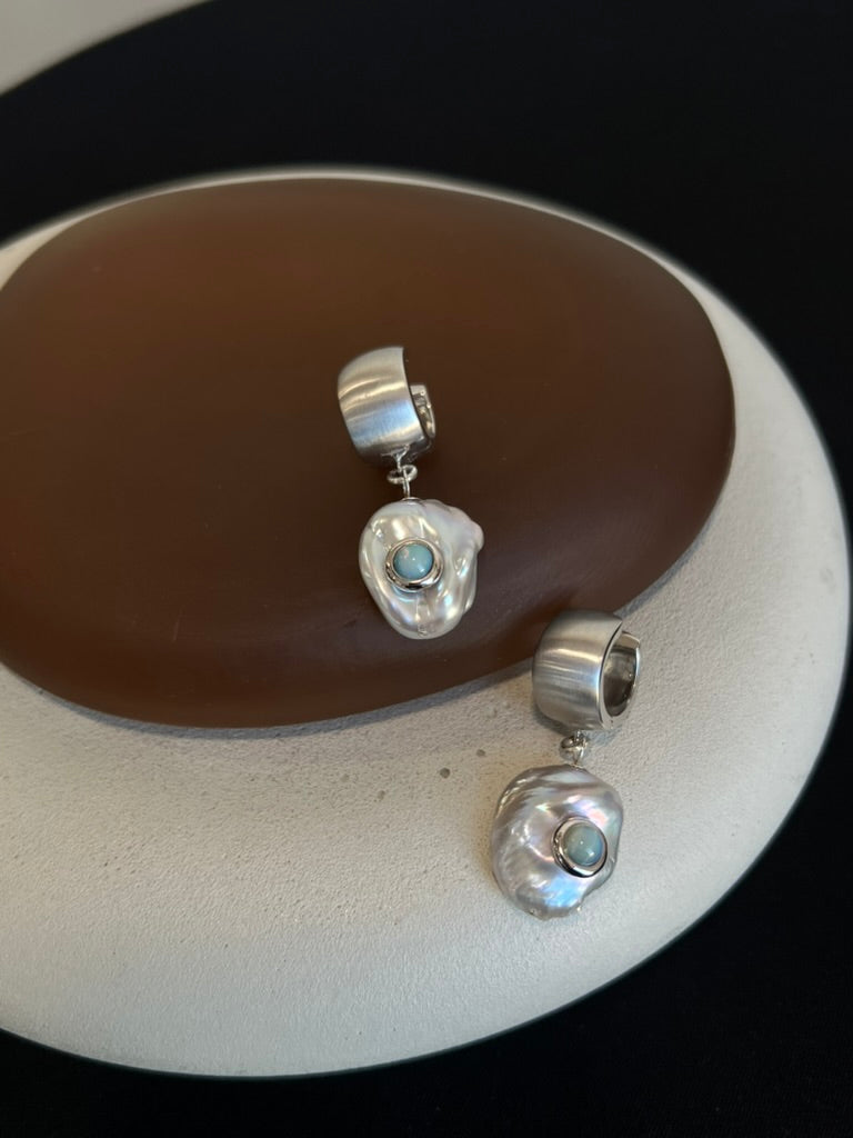Pearl and Opal on Sterling Silver Hoops