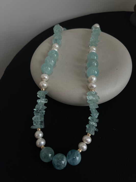 Aquamarine and Freshwater Pearl Necklace