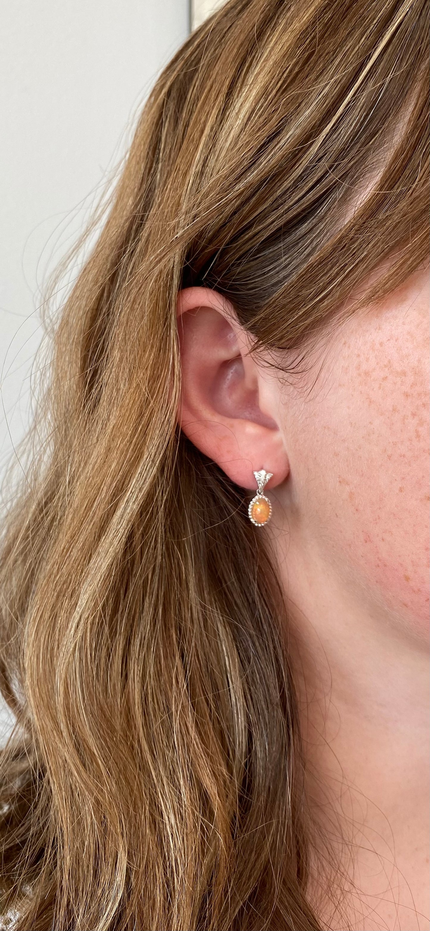 Fire Opal Diamond Vintage inspired Drops