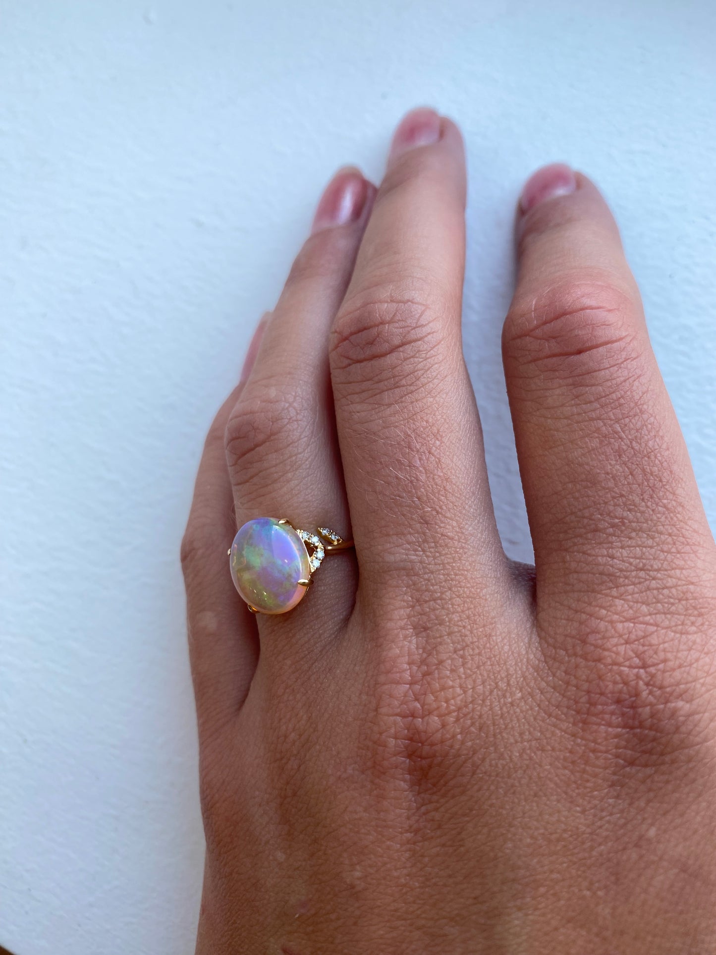 Fire Opal Diamond Leaf Ring