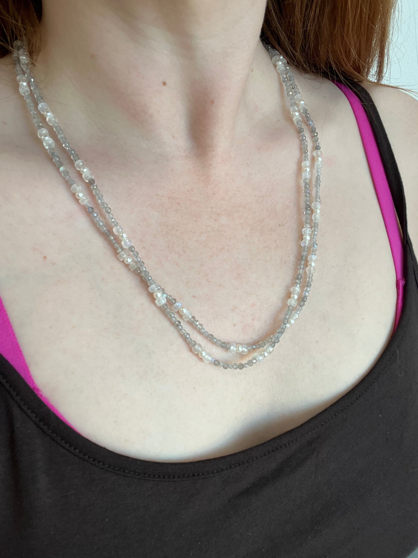 Labradorite, Moonstone, and Pearl Wrap Necklace