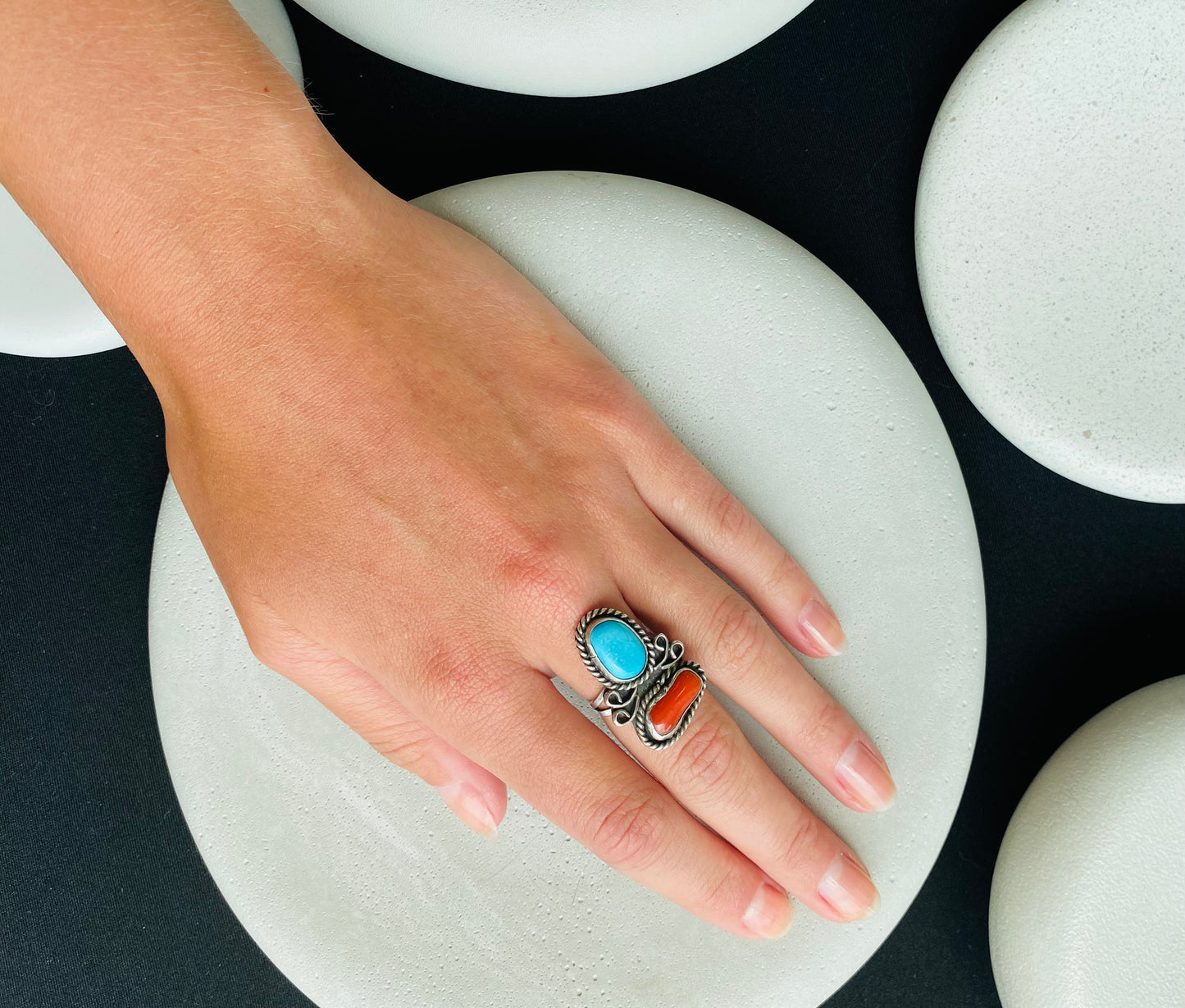 Coral and Turquoise Vintage Ring