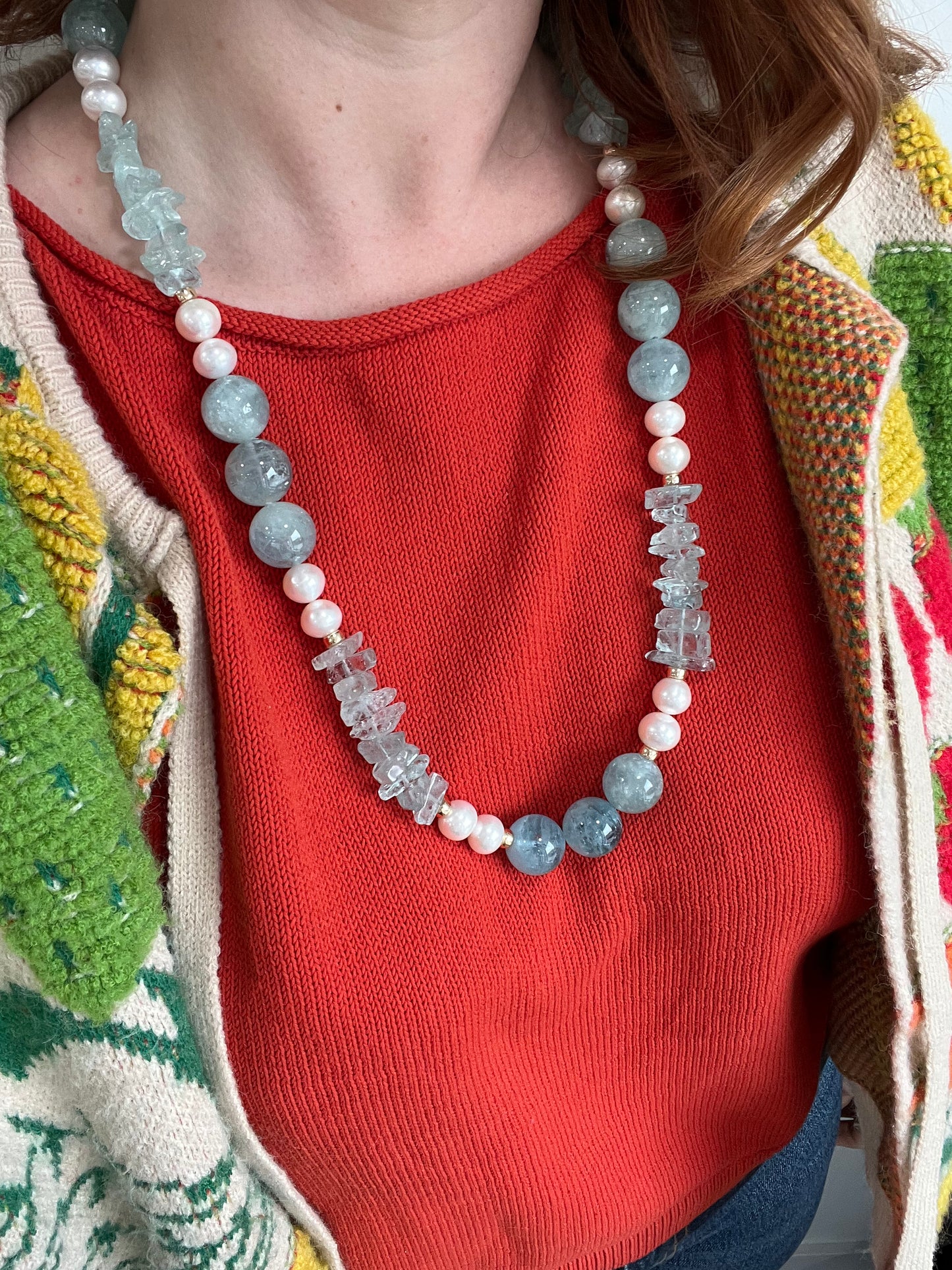 Aquamarine and Freshwater Pearl Necklace