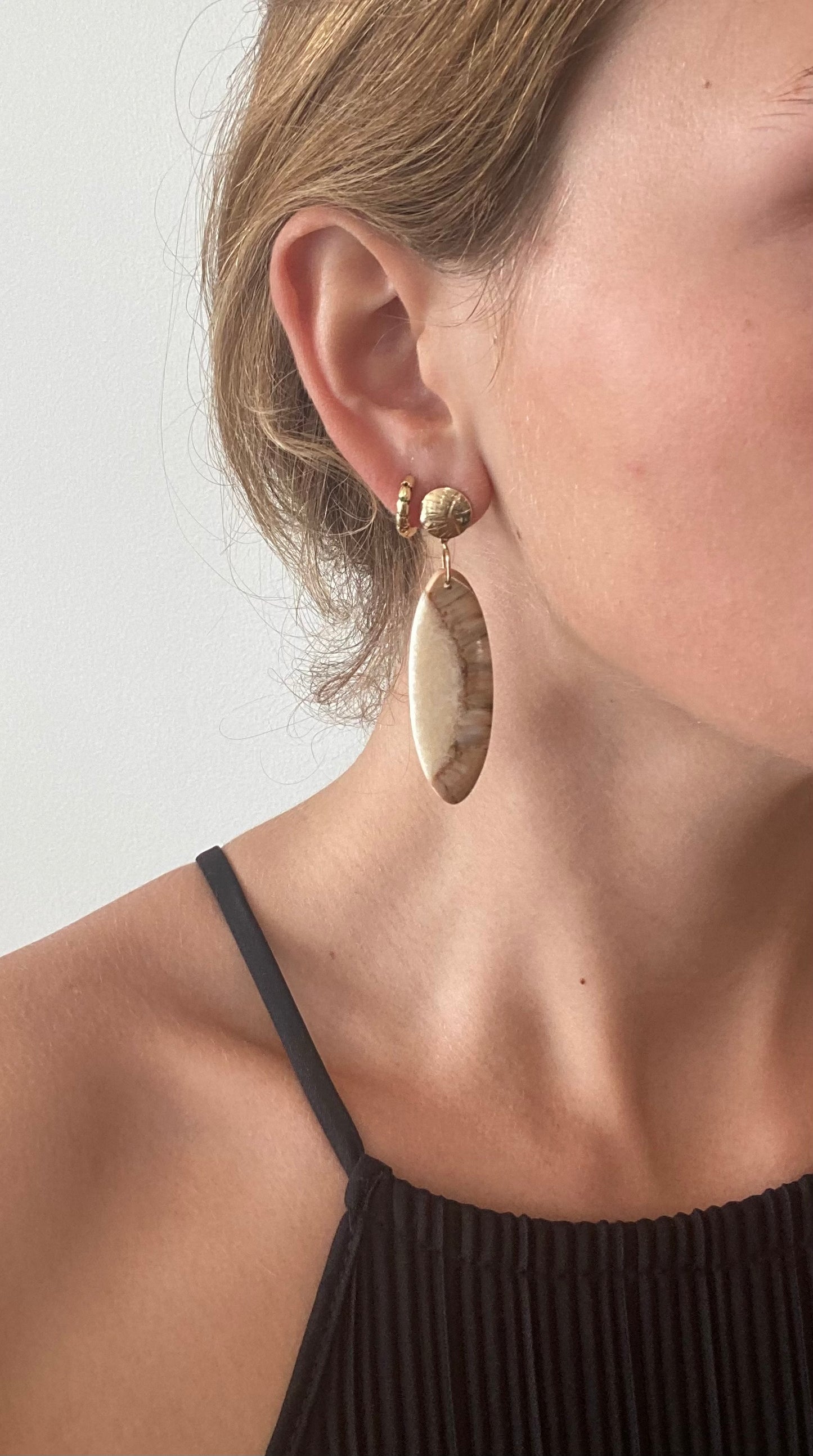 Fossilized Walrus Ivory Gold Earrings