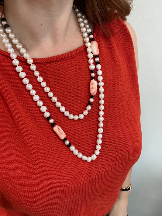 Freshwater Pearls and Angel Skin Coral Necklace