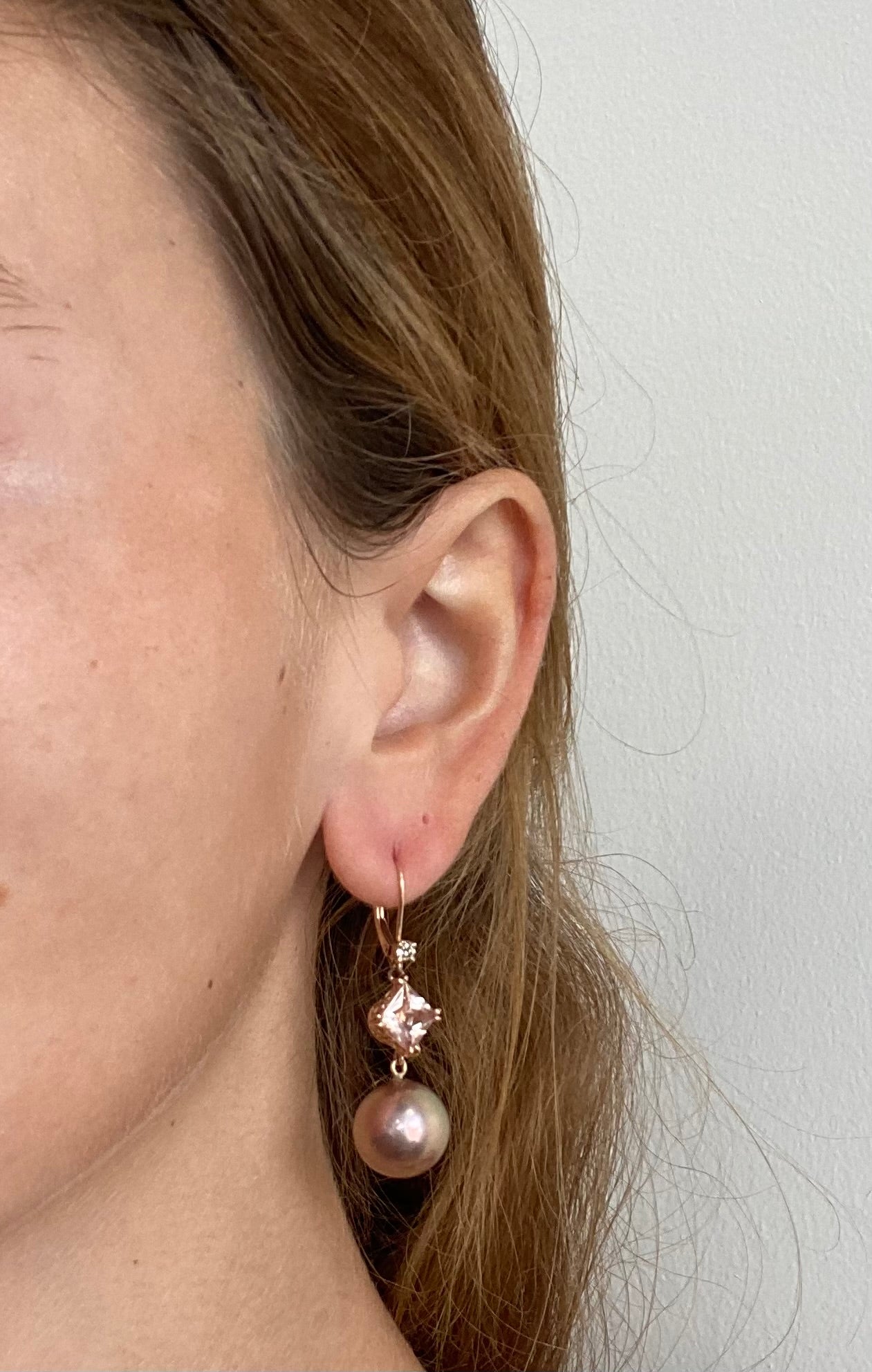 Morganite and Pearl Earrings