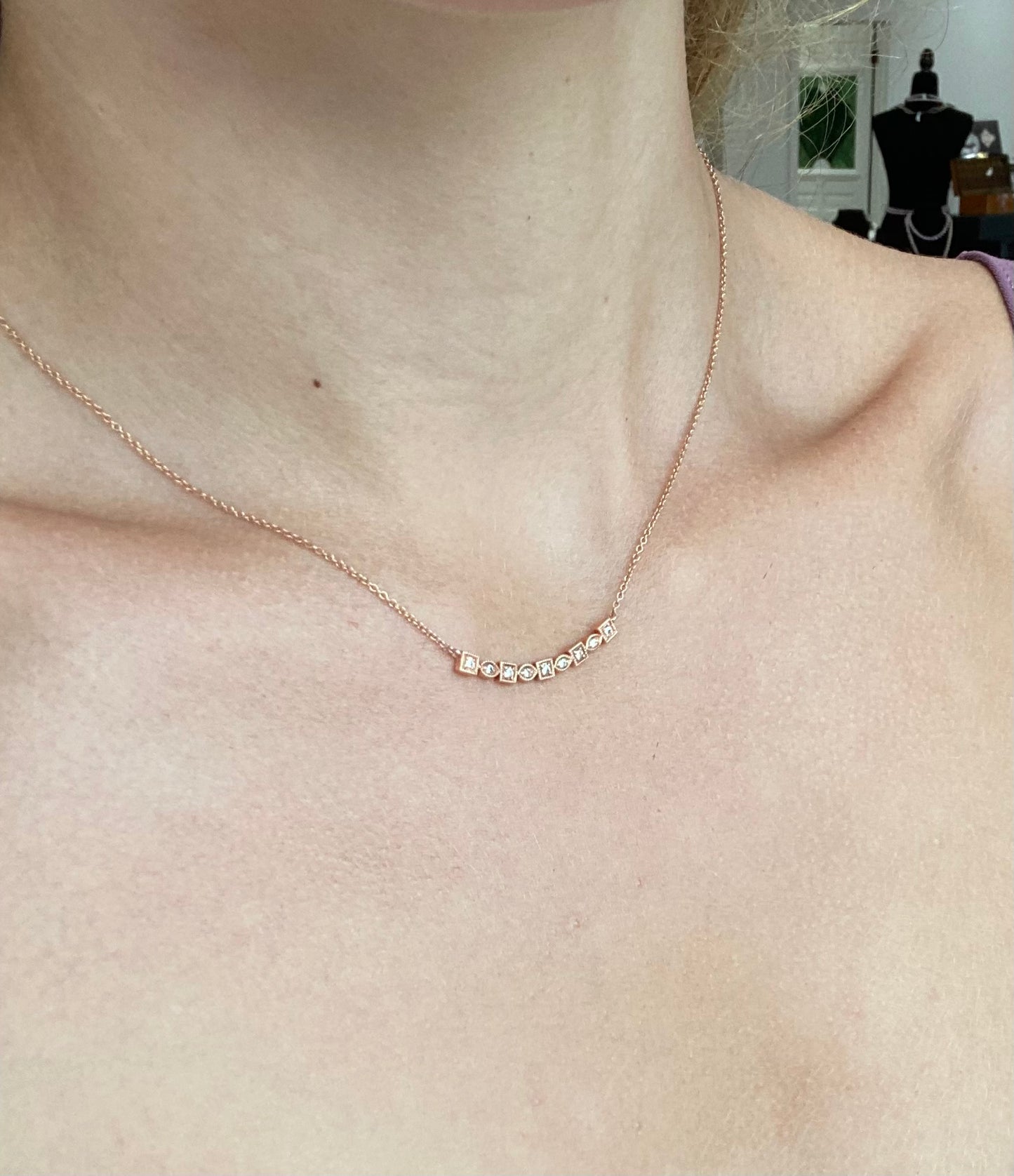 Rose Gold Diamond Bar Necklace
