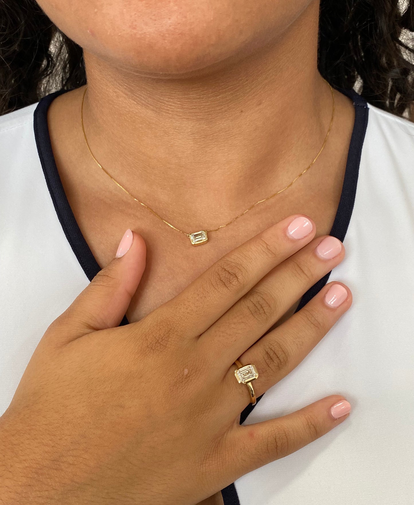 1.5 carat Emerald Lab Grown Diamond Bezel Solitaire Ring