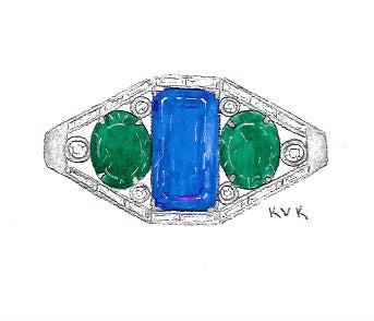 Custom Diamond and Emerald Ring