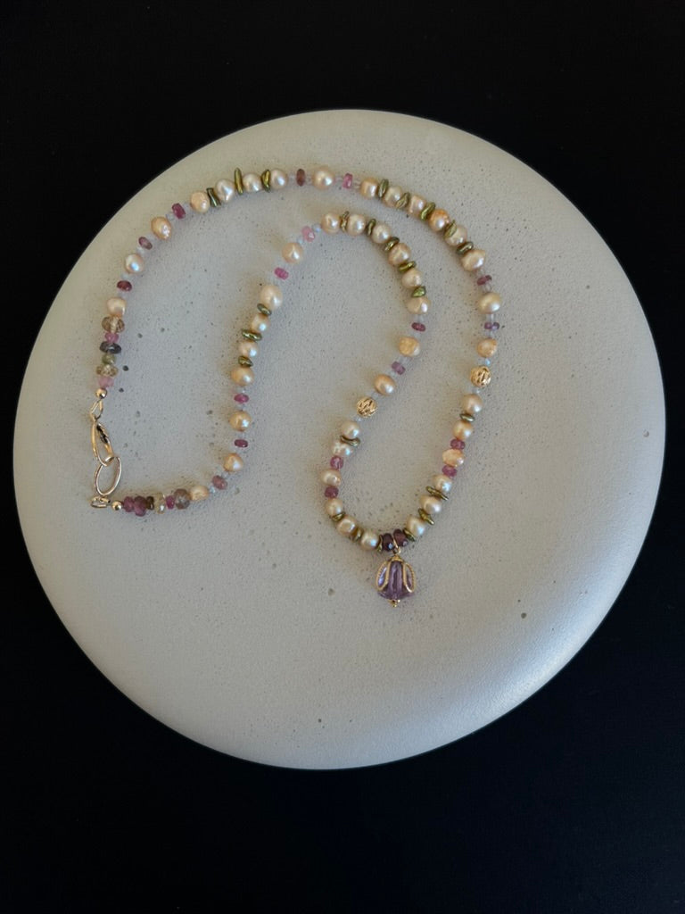 Pearls, Peridot, Sapphire, Amethyst and Tourmaline Necklace