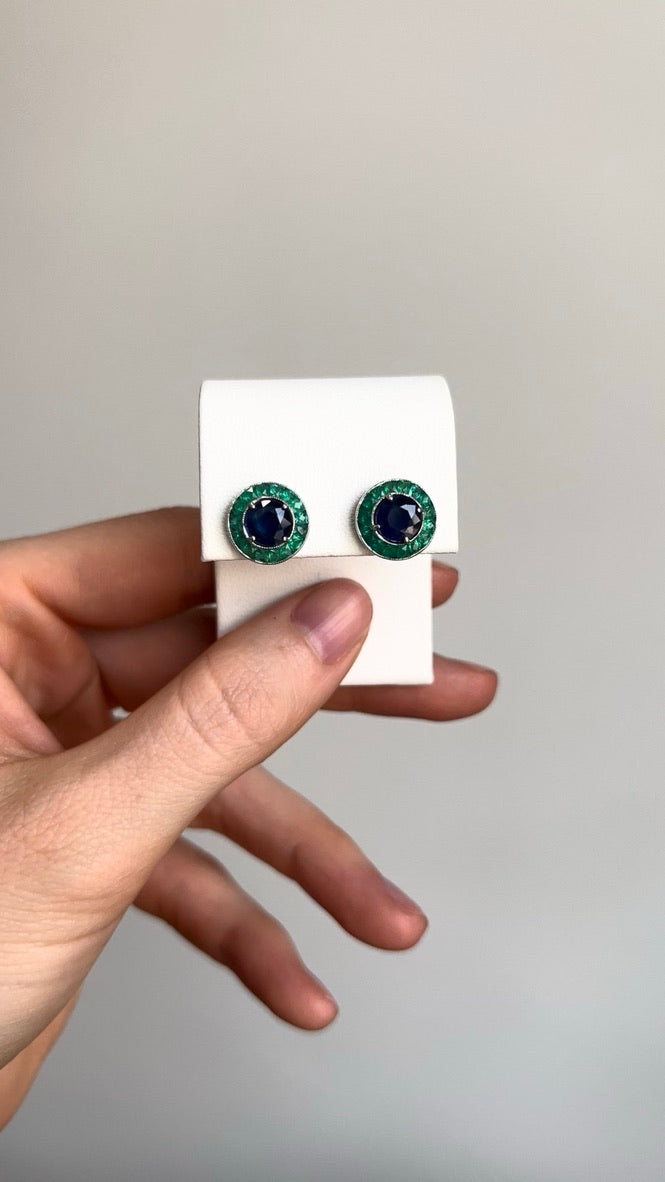 Art Deco Emerald and Sapphire Earrings