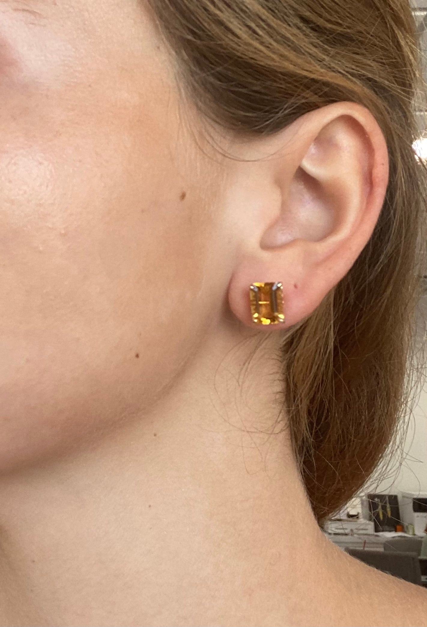 Citrine Large Gold Studs