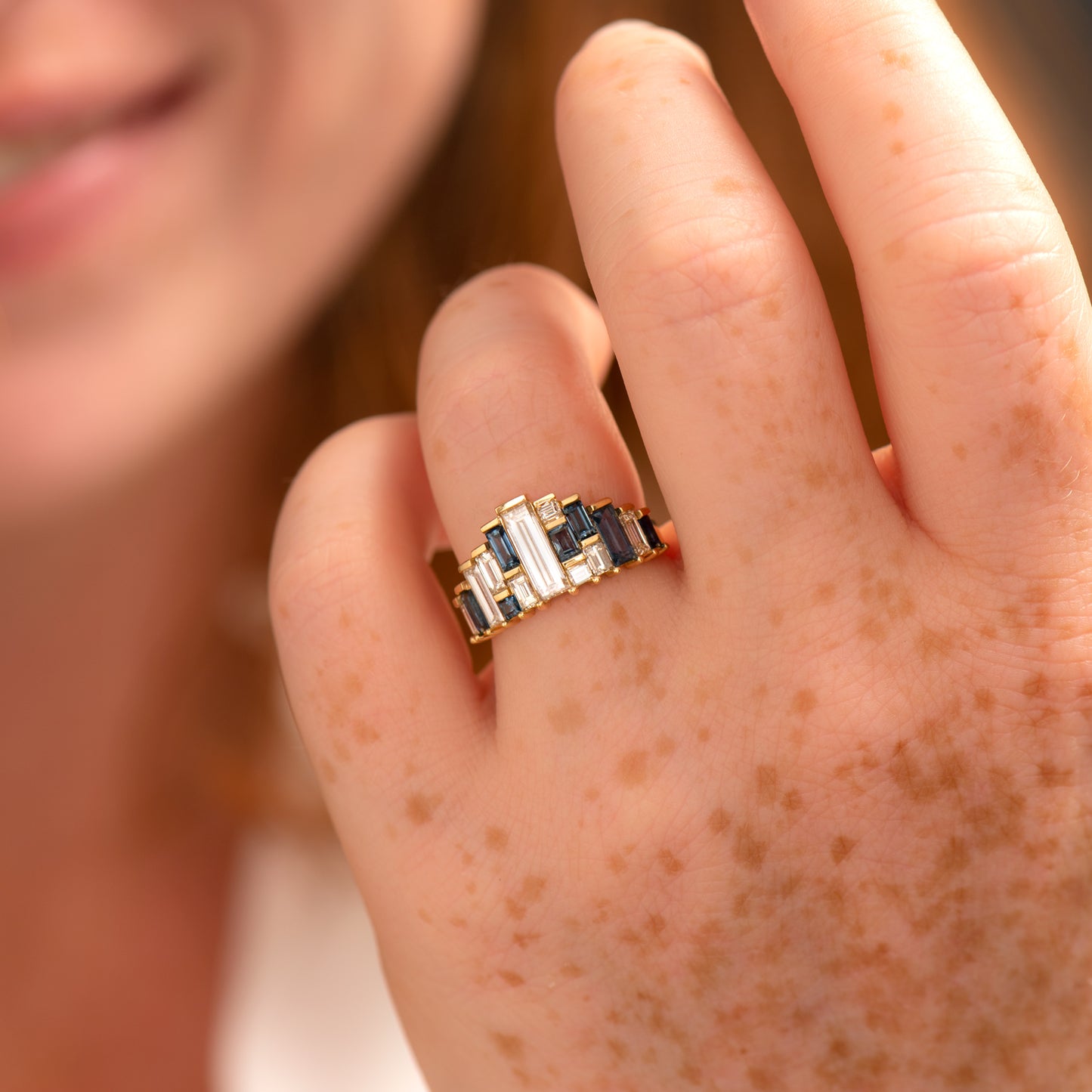 Baguette Cut Sapphire and Diamond Ring