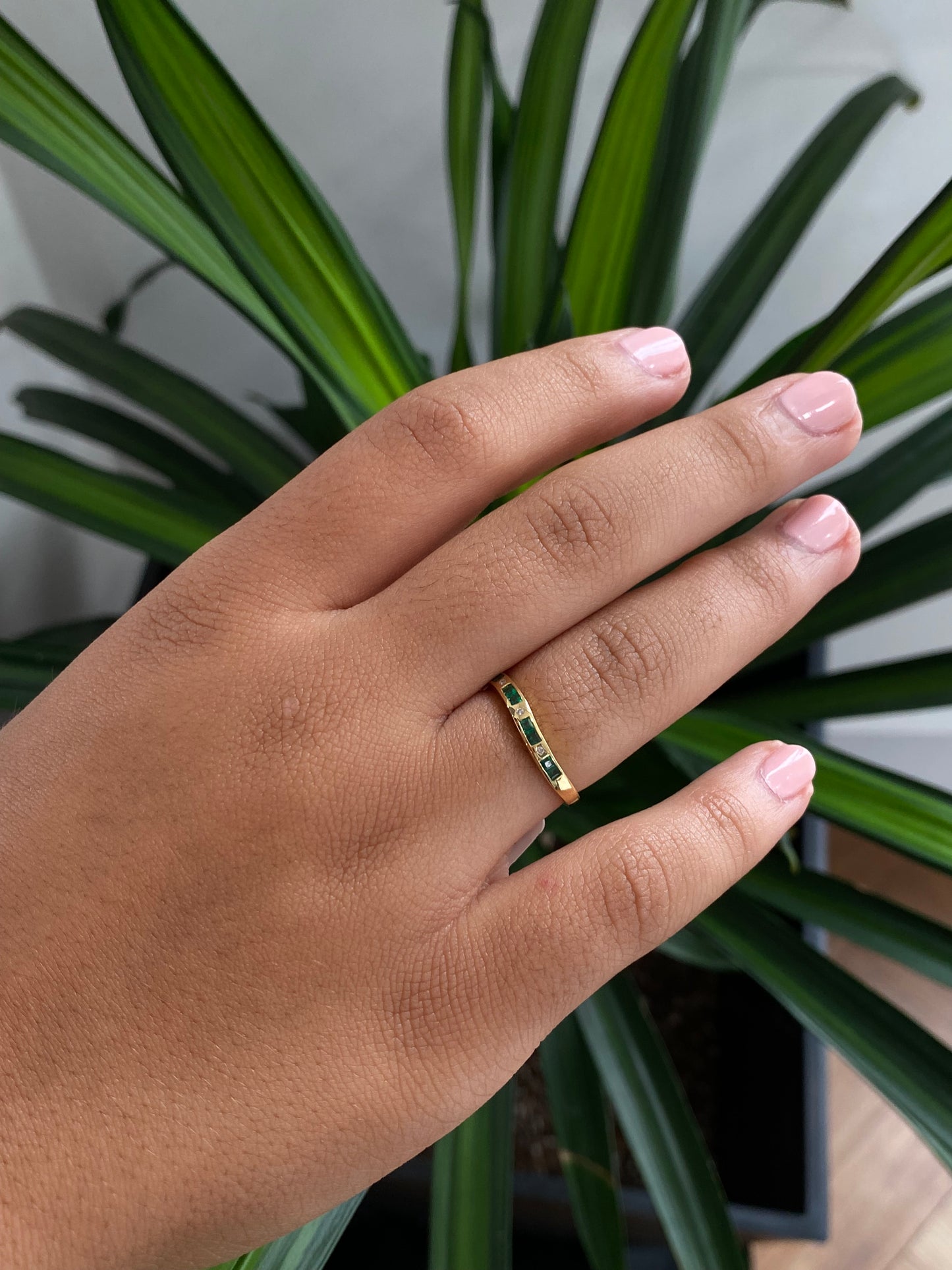 Emerald Diamond Curve Stacking Rings