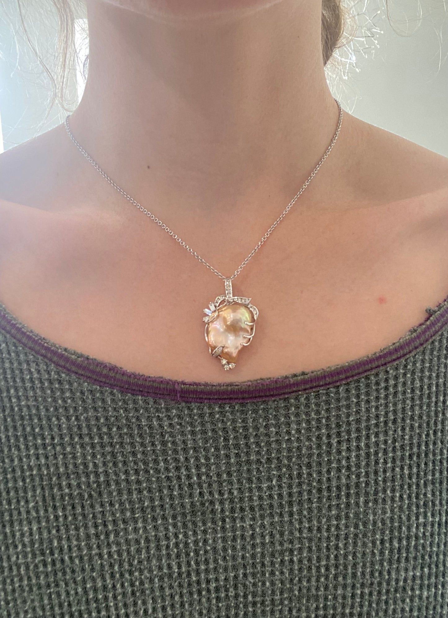 Baroque Edison Pearl Diamond Pendant