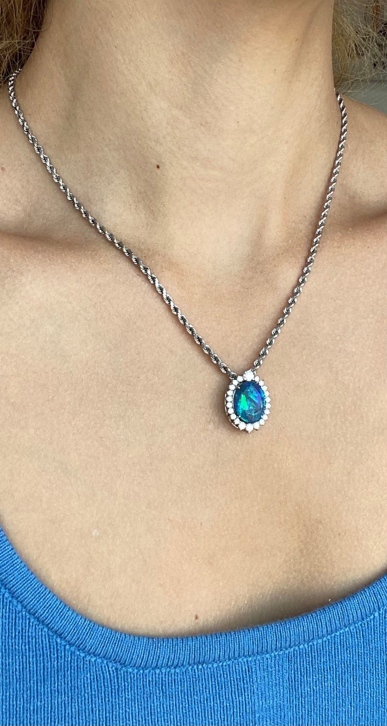 Black Opal Diamond Halo Pendant