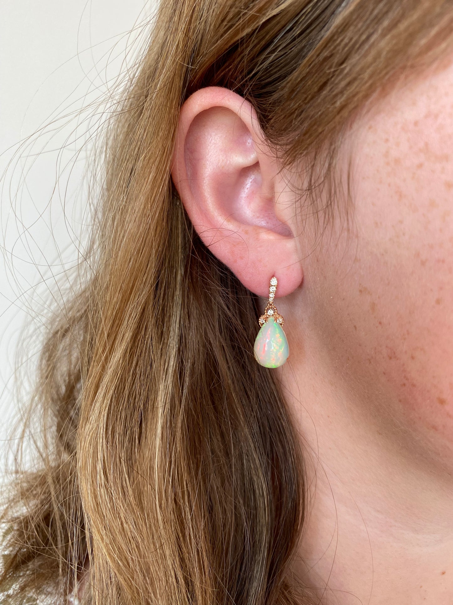 Pear Opal Drop Earrings in Rose Gold