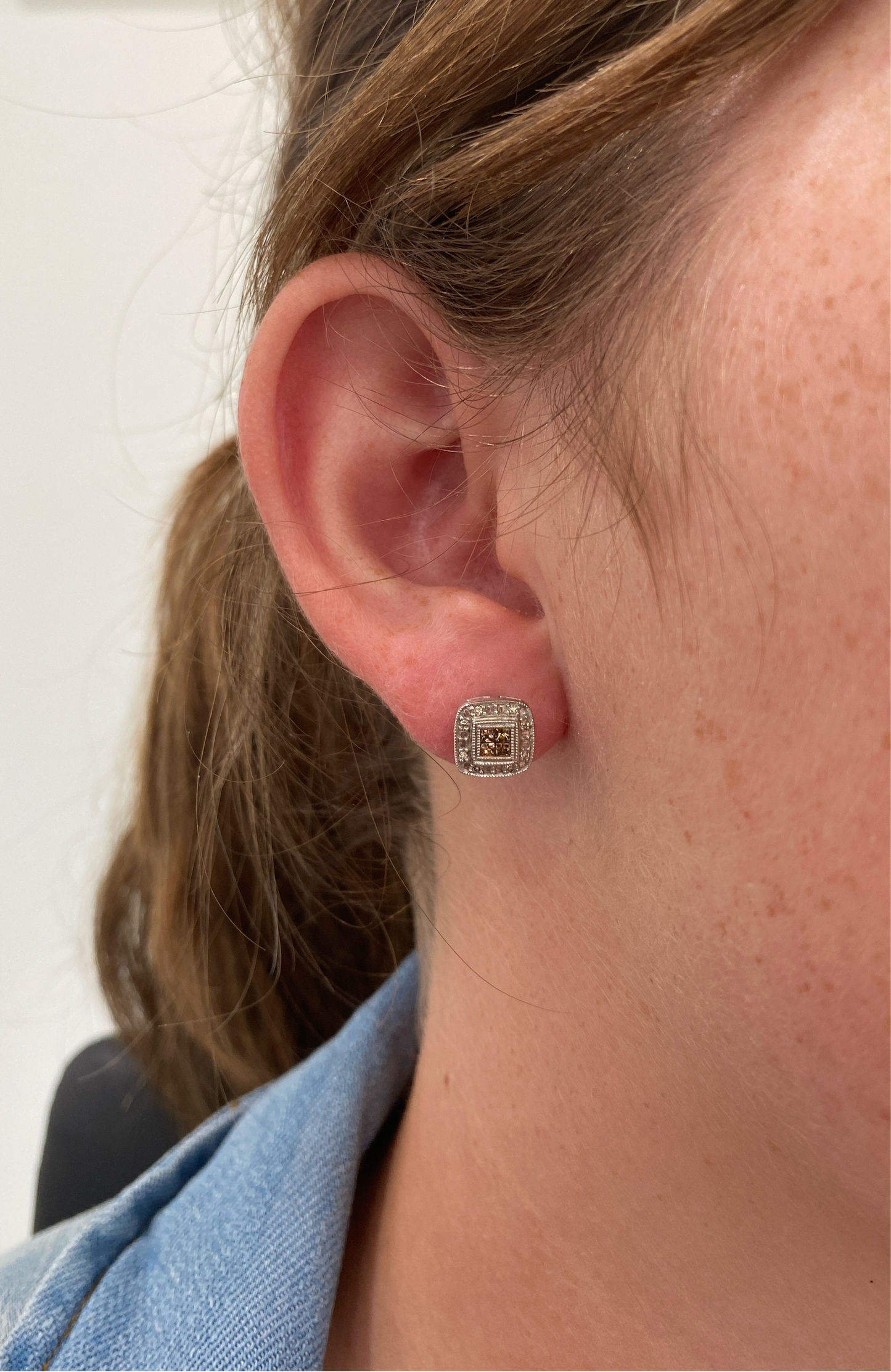 Champagne Diamond Square Cluster Earrings