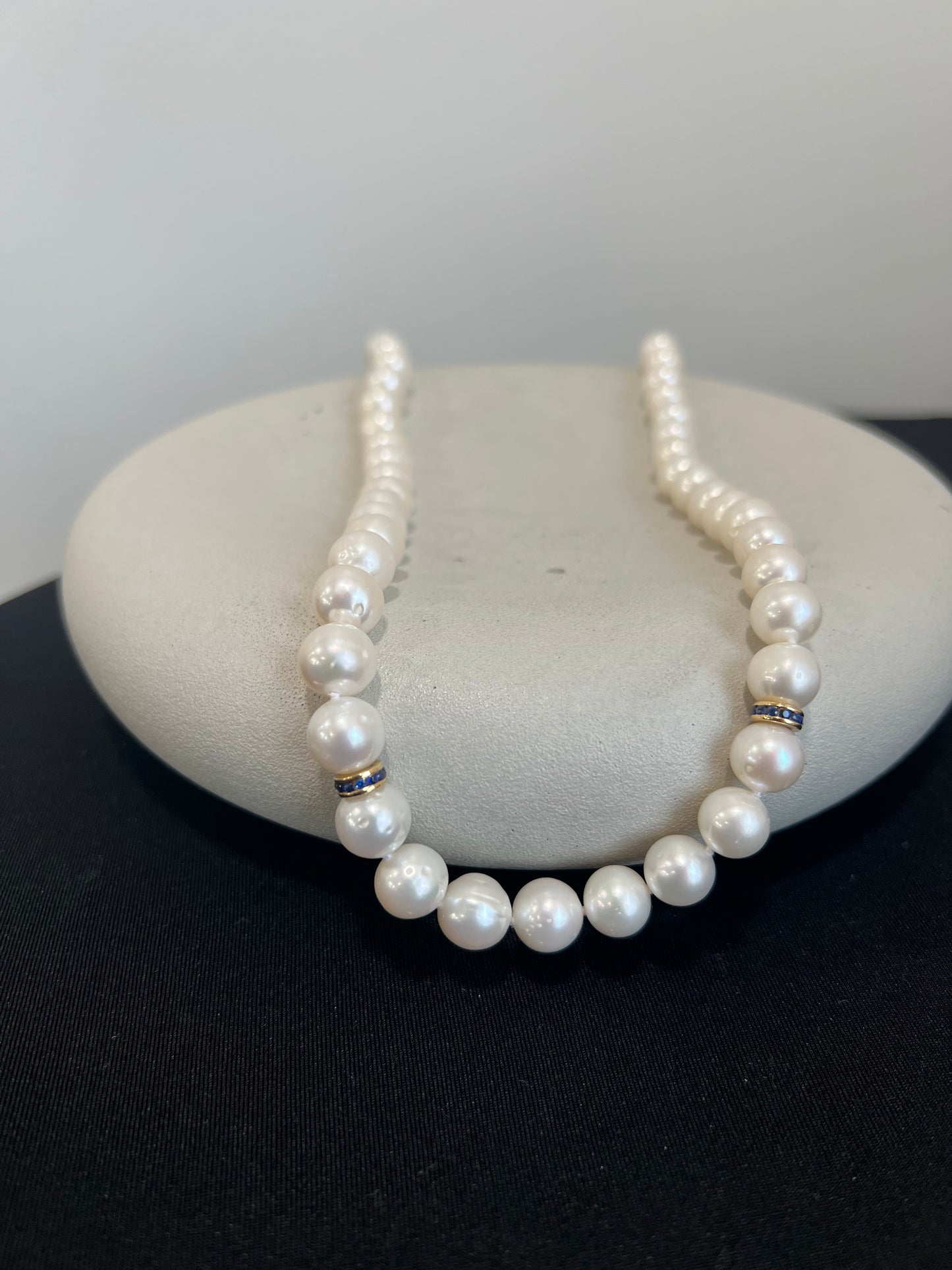 Freshwater Pearls with Blue Sapphire Roundels