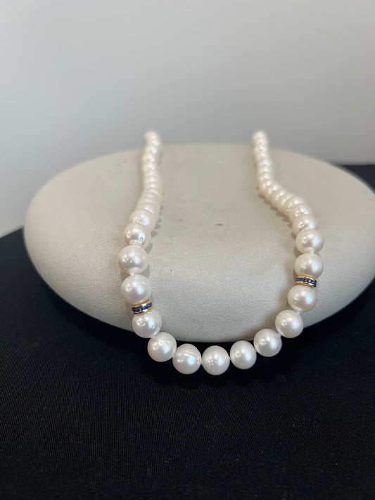 Freshwater Pearls with Blue Sapphire Roundels