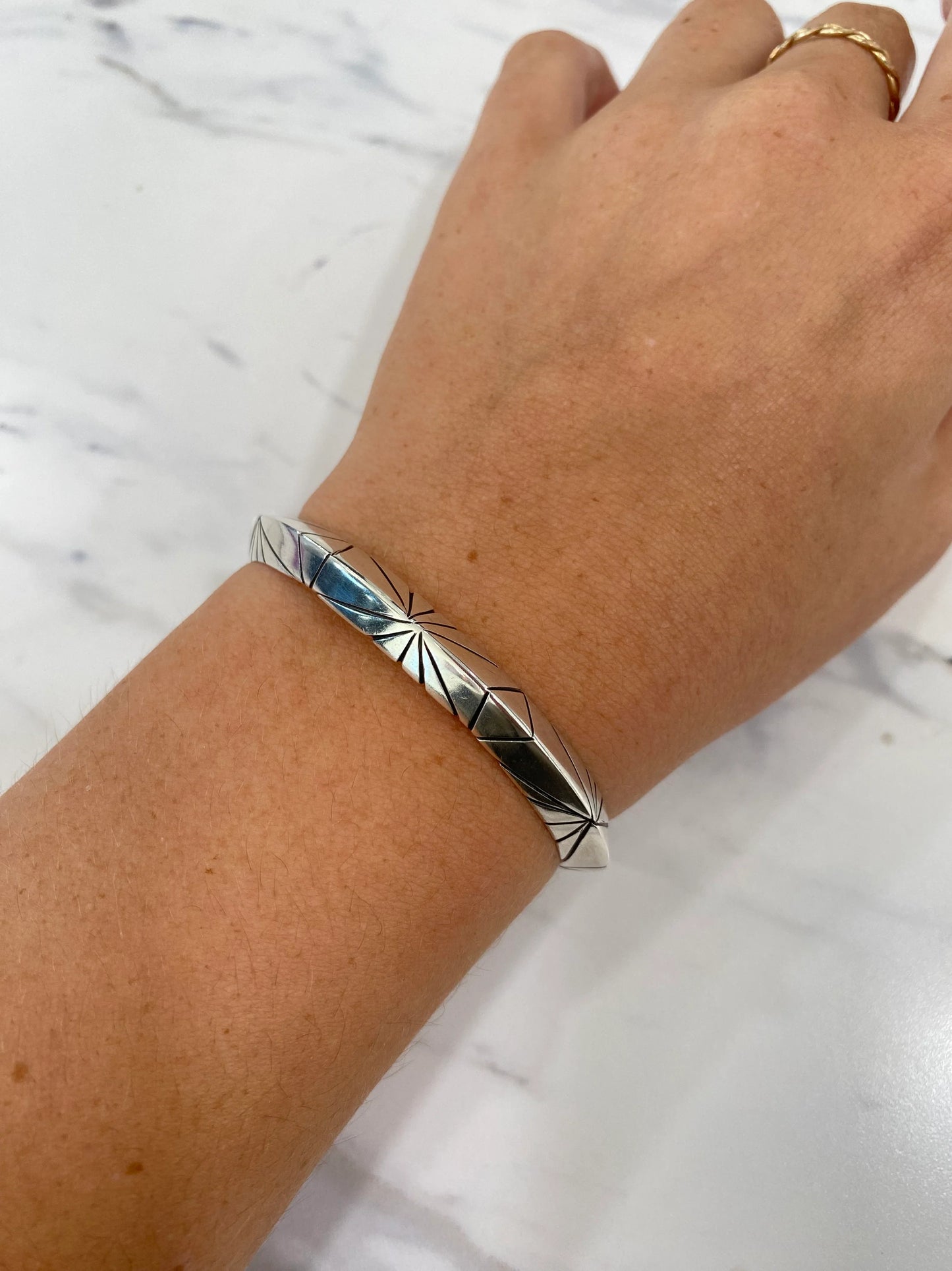 Hand Forged Silver with Oxidized Etching