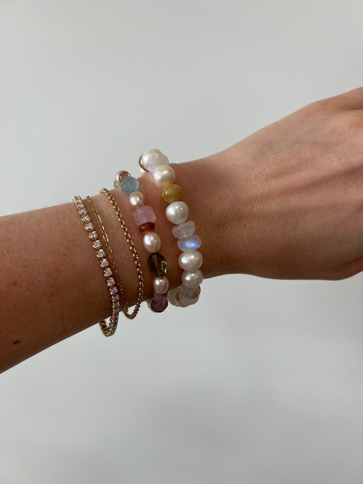 Pearl, Moonstone and Rutile bracelet