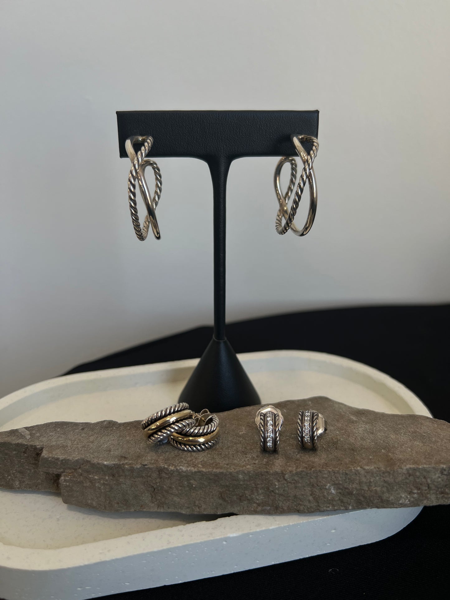 Huggie Hoop Earrings in Sterling Silver with Diamonds