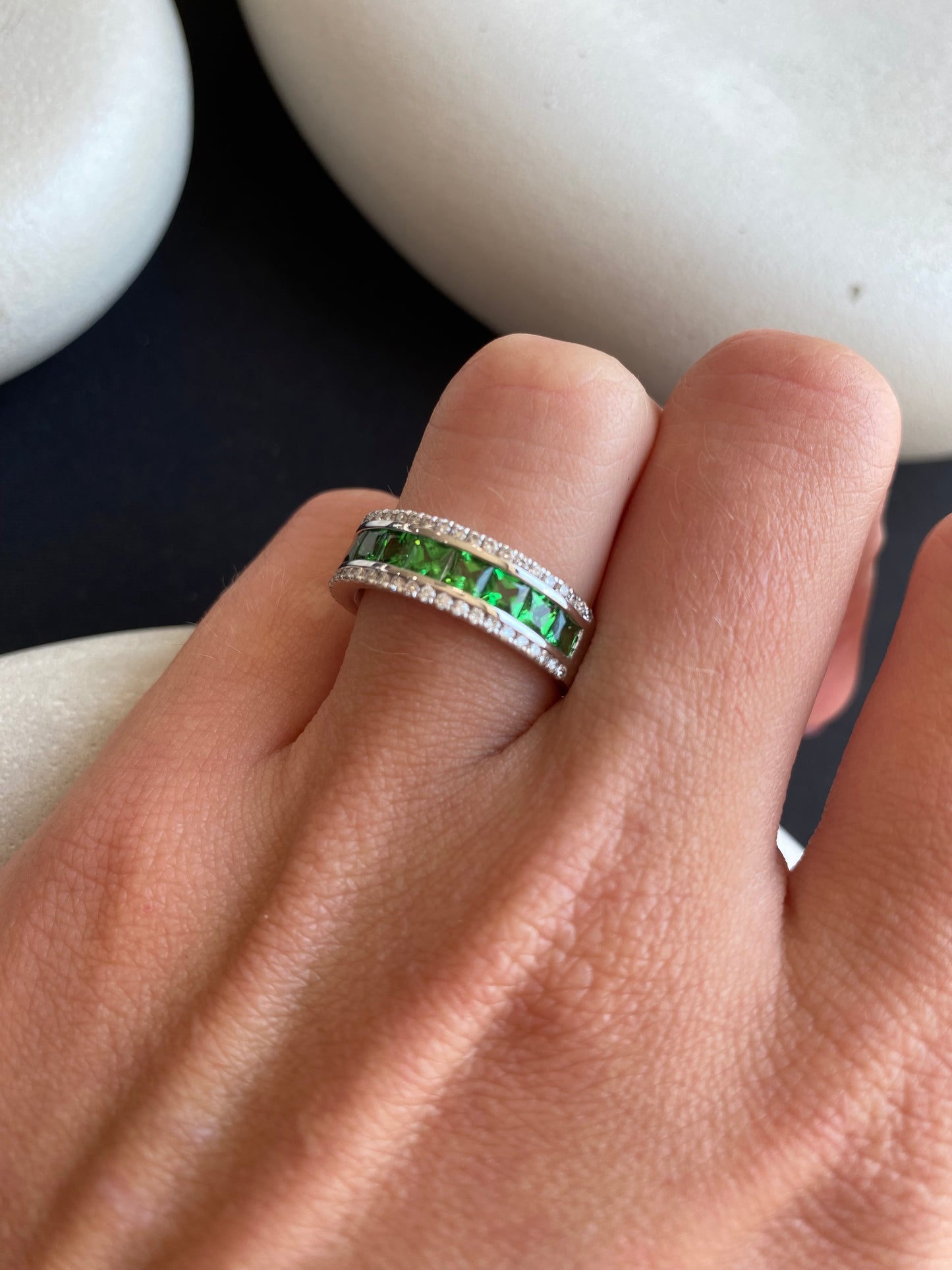 Tsavorite and Diamond Band