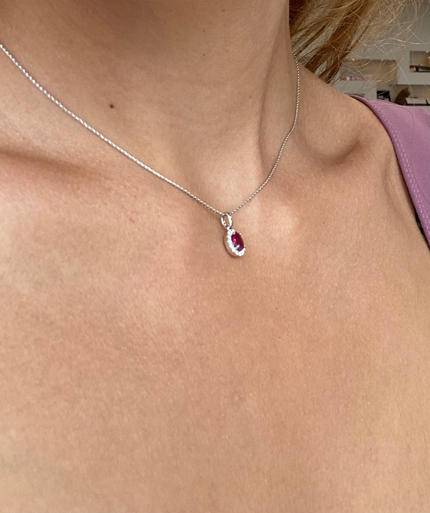 Oval Ruby Diamond Halo Pendant