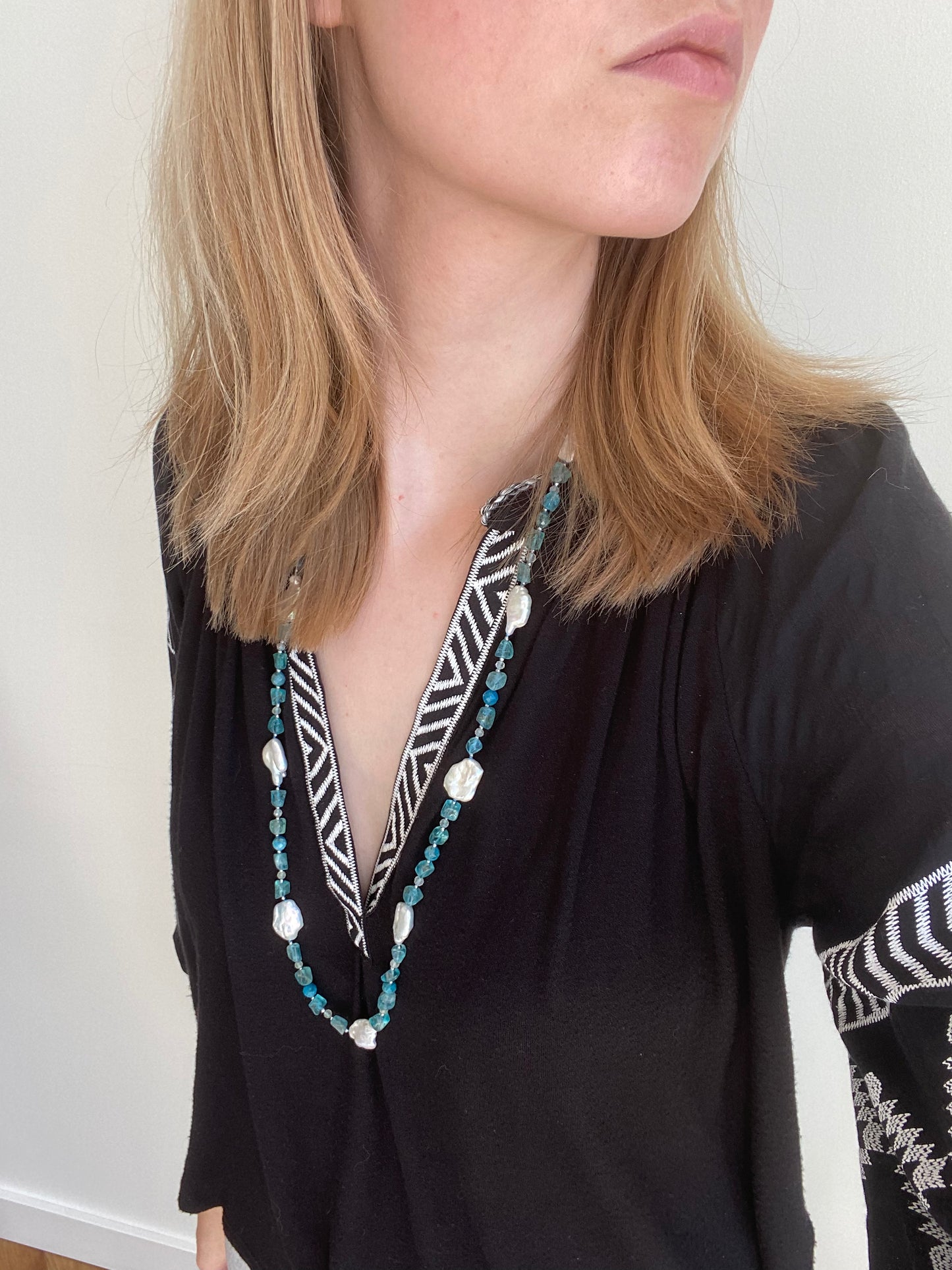 Baroque Pearl and Apatite Necklace