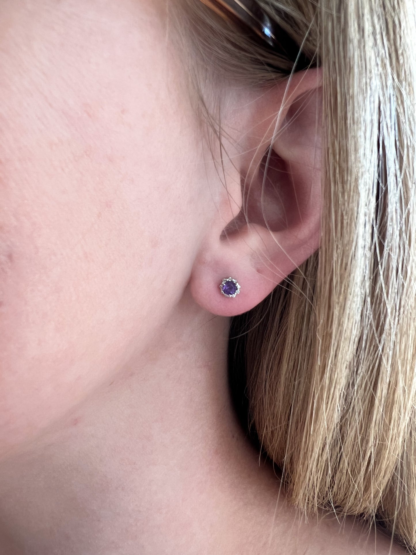 Amethyst and Diamond Stud Earrings