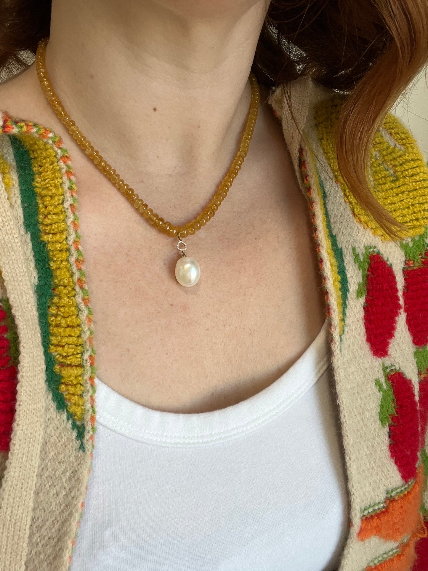 Pearl, Diamond, and Yellow Beryl Necklace